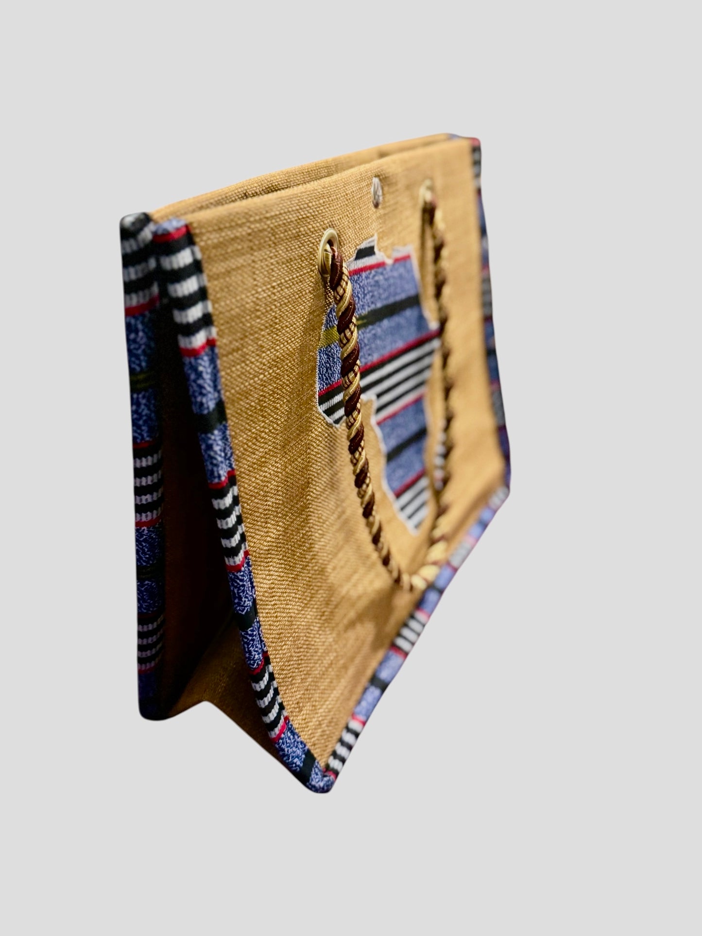 Africa map embroidered African Wax Print Bag