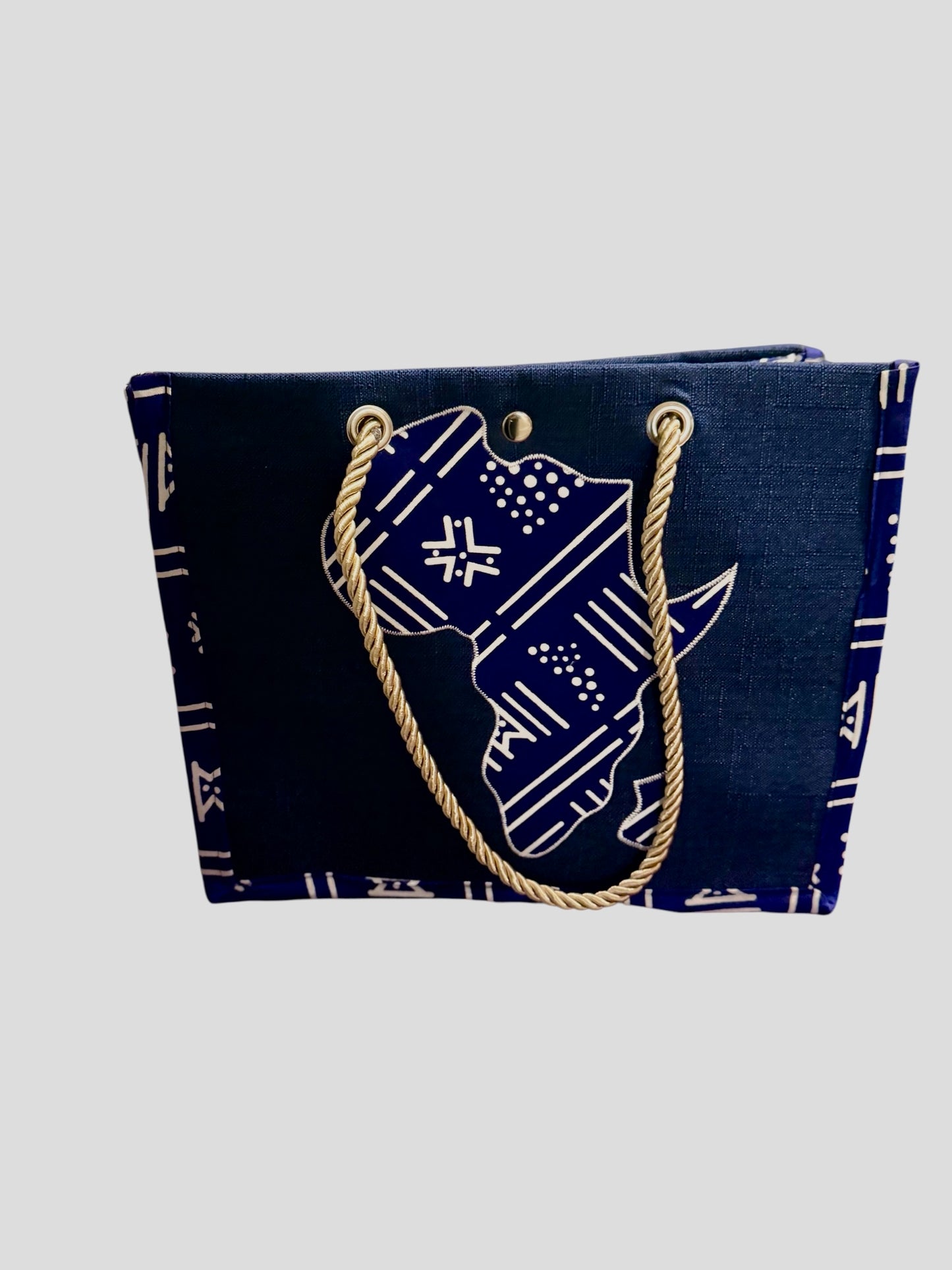 Africa map embroidered African Wax Print Bag