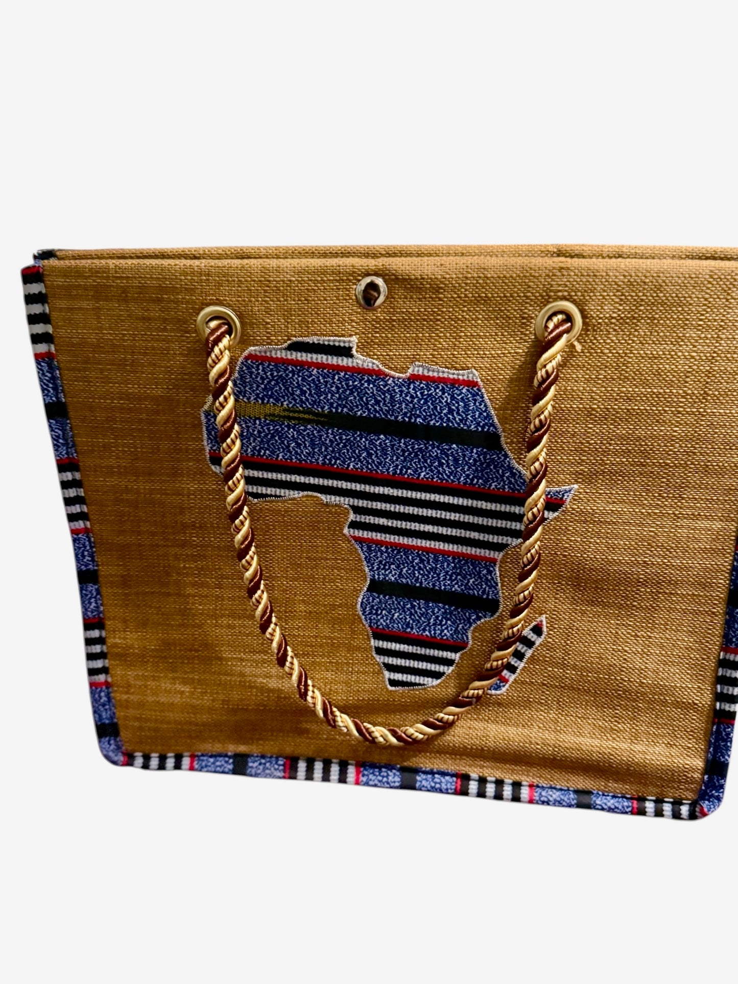Africa map embroidered African Wax Print Bag