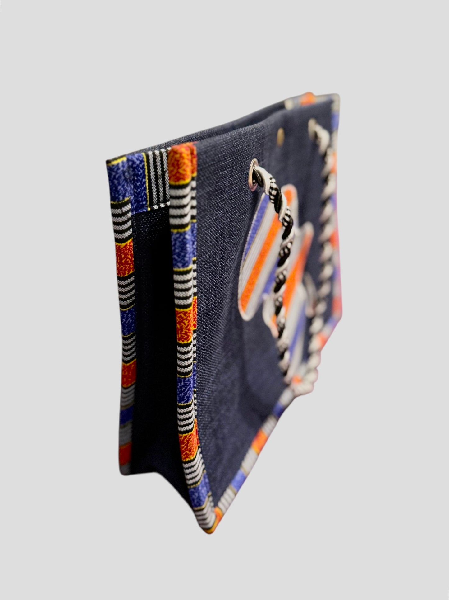 Africa map embroidered African Wax Print Bag