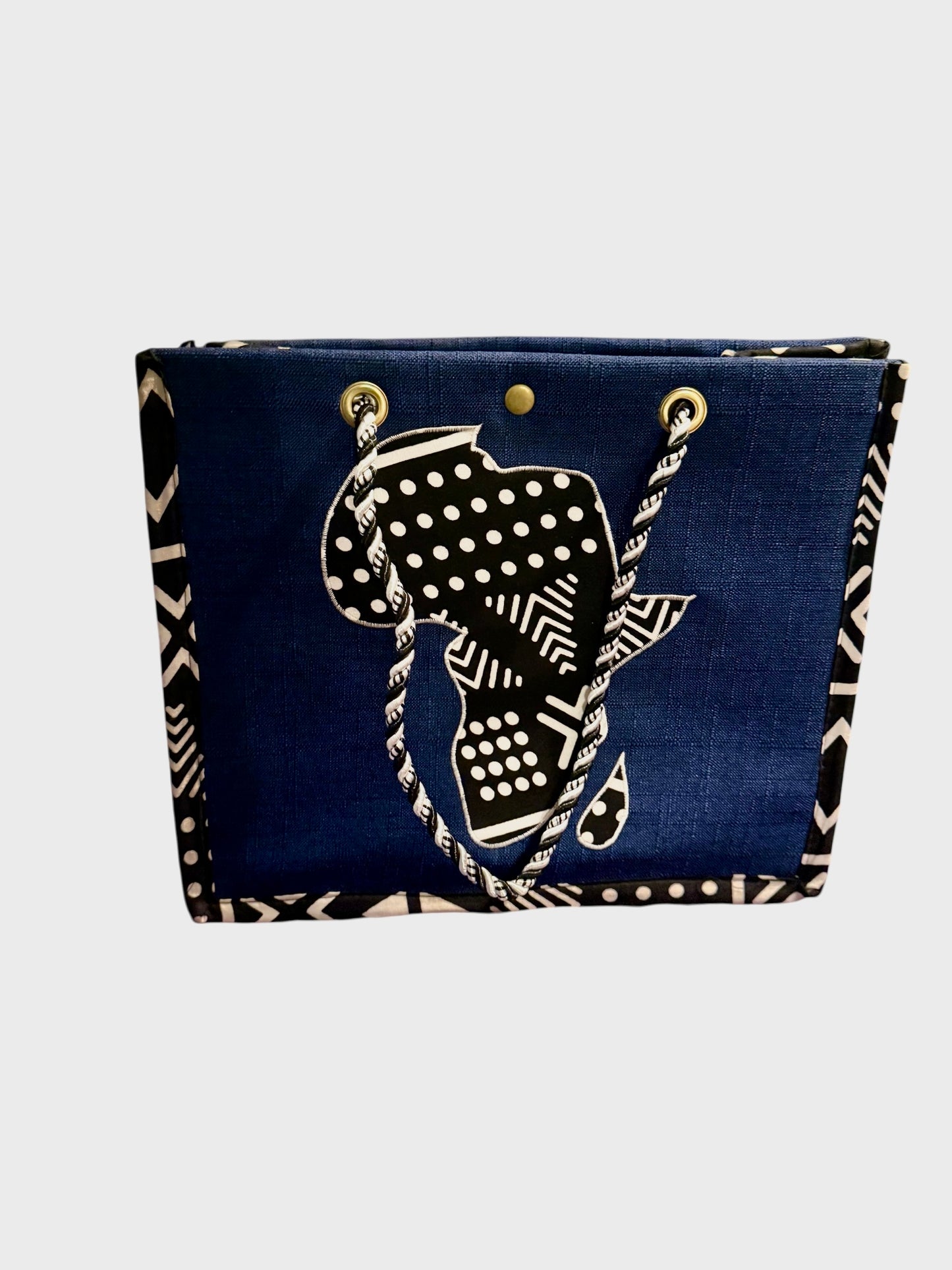 Africa map embroidered African Wax Print Bag
