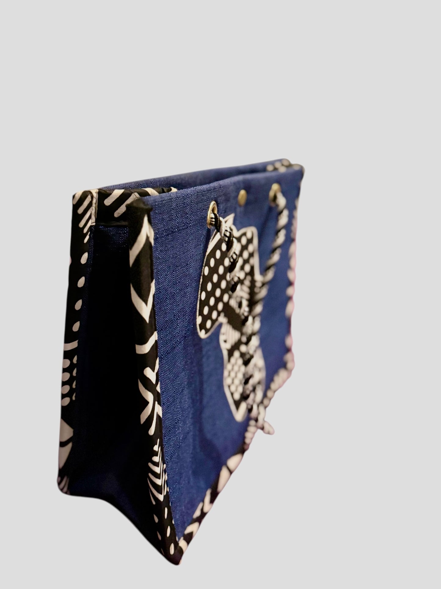 Africa map embroidered African Wax Print Bag