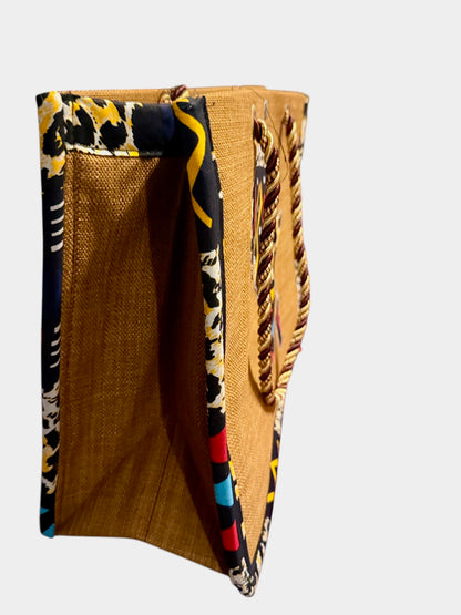 Africa map embroidered African Wax Print Bag