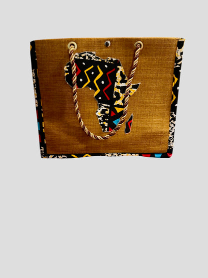 Africa map embroidered African Wax Print Bag