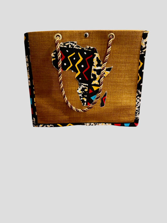 Africa map embroidered African Wax Print Bag