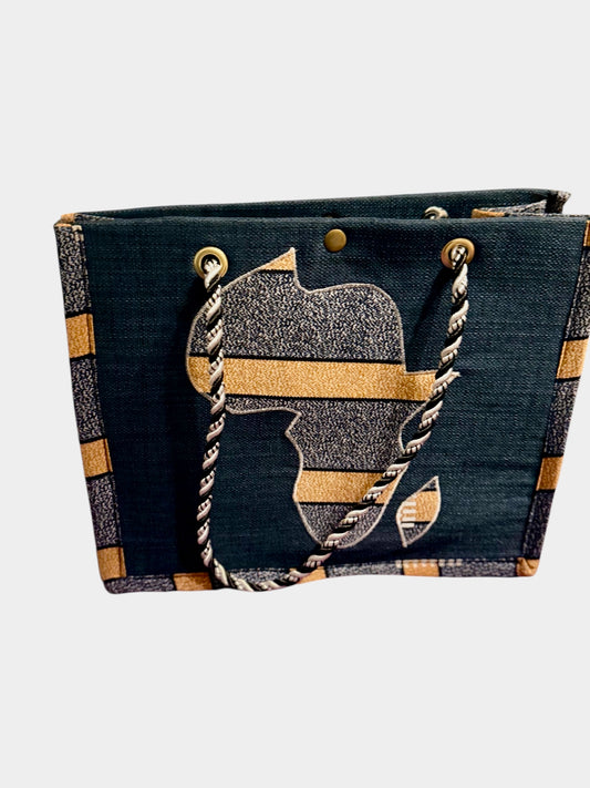 Africa map embroidered African Wax Print Bag