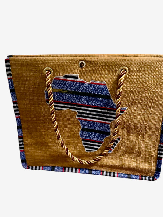 Africa map embroidered African Wax Print Bag