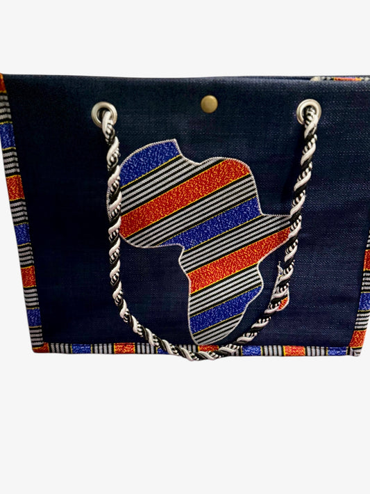 Africa map embroidered African Wax Print Bag
