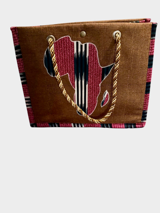 Africa map embroidered African Wax Print Bag