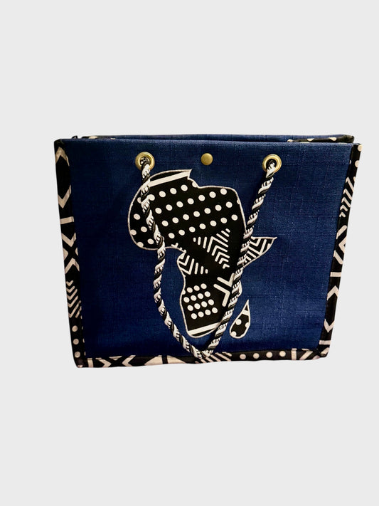 Africa map embroidered African Wax Print Bag