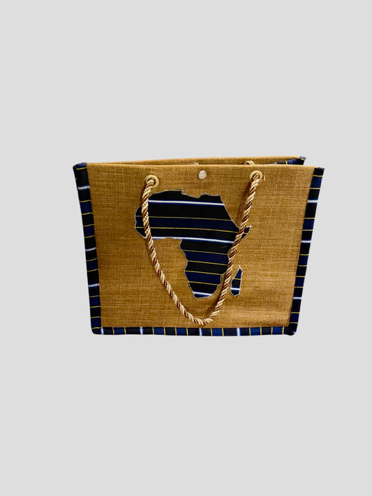 Africa map embroidered African Wax Print Bag
