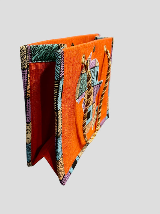 Africa map embroidered African Wax Print Bag